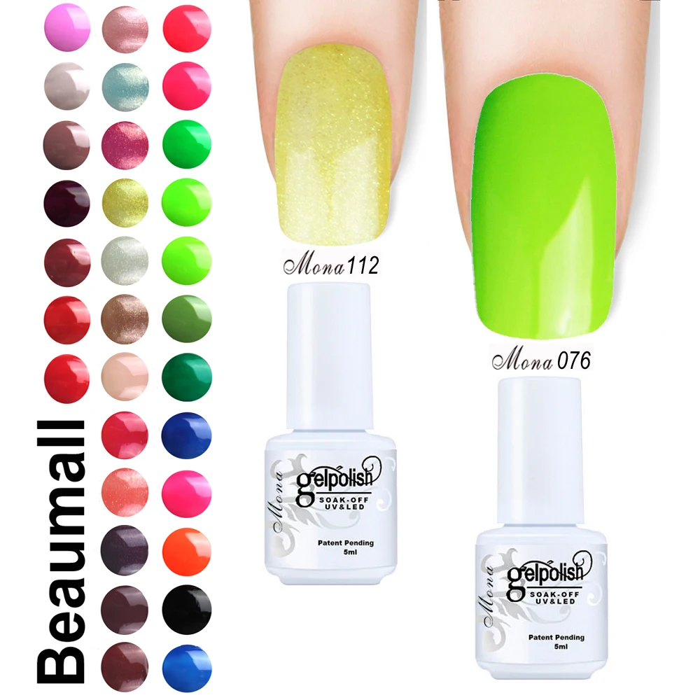 

Beaumall Nail Art Gel Mona Series,Col#073~084;102~120, 5ml Volume Soak Off UV&LED Gel Lacquers Nail Polishes