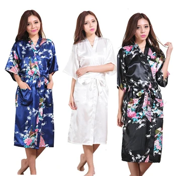 

Satin Robes for Brides Wedding Robe Sleepwear Silk Pijama Casual Bathrobe Animal Rayon Long Nightgown Women Kimono Floral 010601