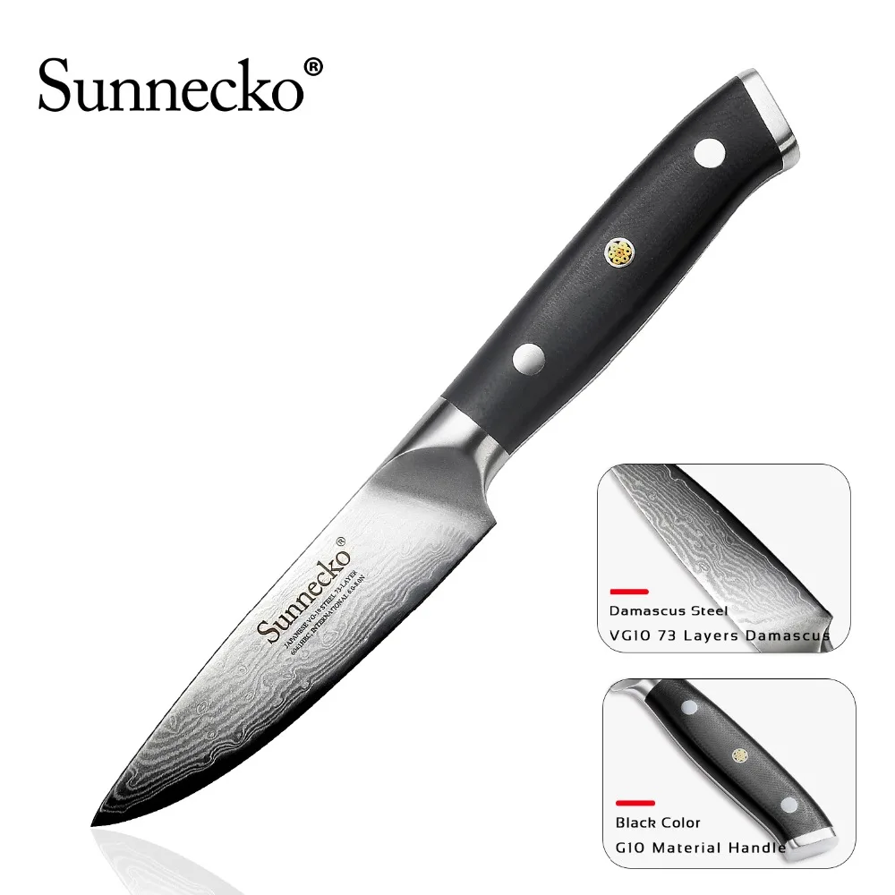 SUNNECKO 2 шт. нож из дамасской стали комплект Santoku универсальный нож для очистки овощей японский VG10 Core Шлифовальный G10 ручка шеф-повара нарезки лосося повара ножи