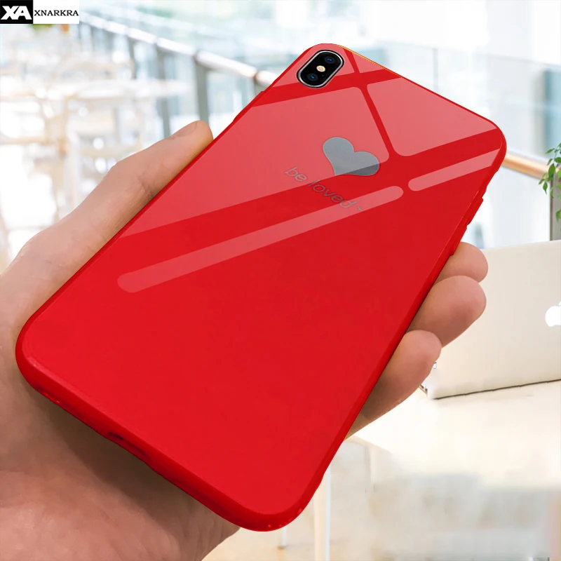 

Luxury Candy Color Phone Case For iPhone XS MAX XR X 10 Love Heart Silicone Cases Cover For iPhone 7 8 6 6S Plus With Glass Capa