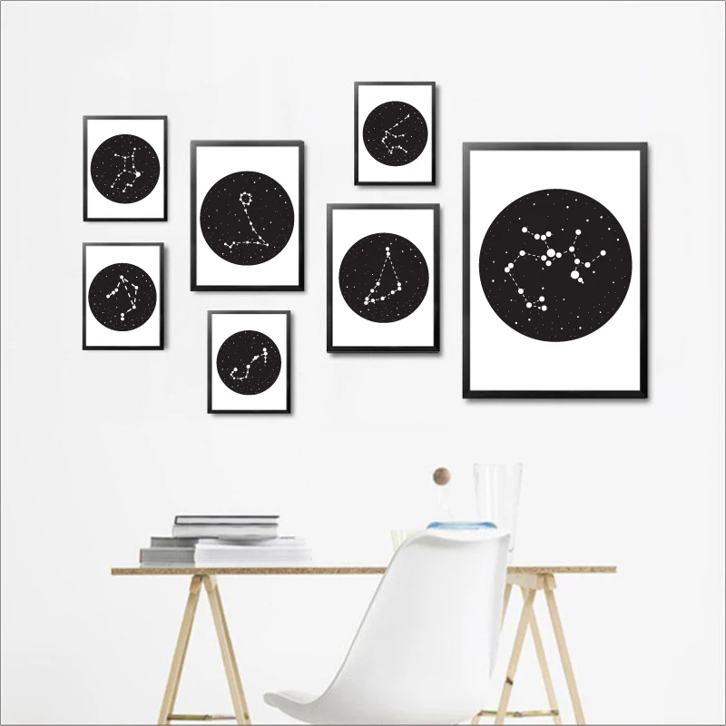 Constellations Sign Art Decor Poster and Print, Constellations of the 12 Zodiac Signs Canvas Painting Picture Wall Decor