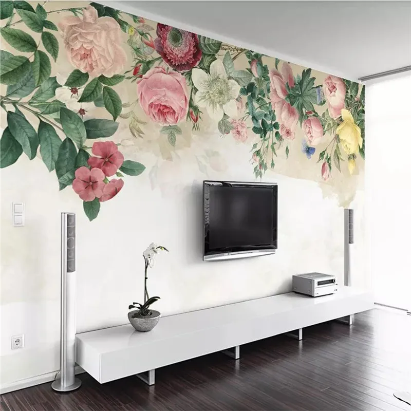 

3d wallpaper modern minimalist hand-painted rose TV background wallpaper mural high-grade waterproof material