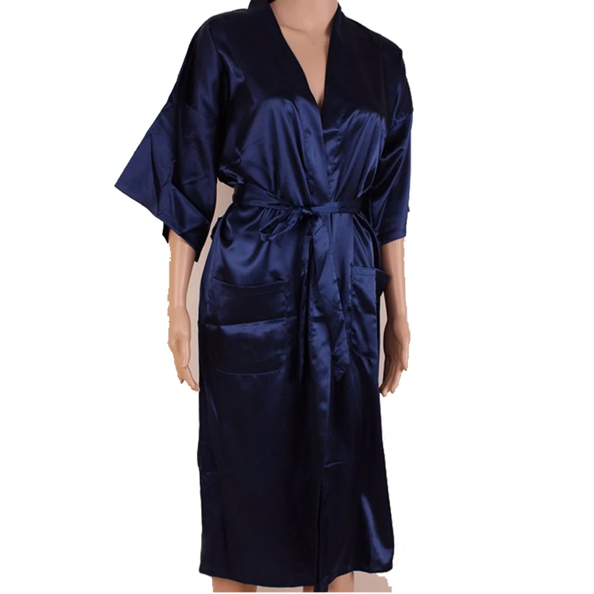 Темно-синий китайский мужской шелковый длинный халат кимоно из вискозы банное платье пижамы с повязкой Ночная рубашка пижамы Размер S M L XL