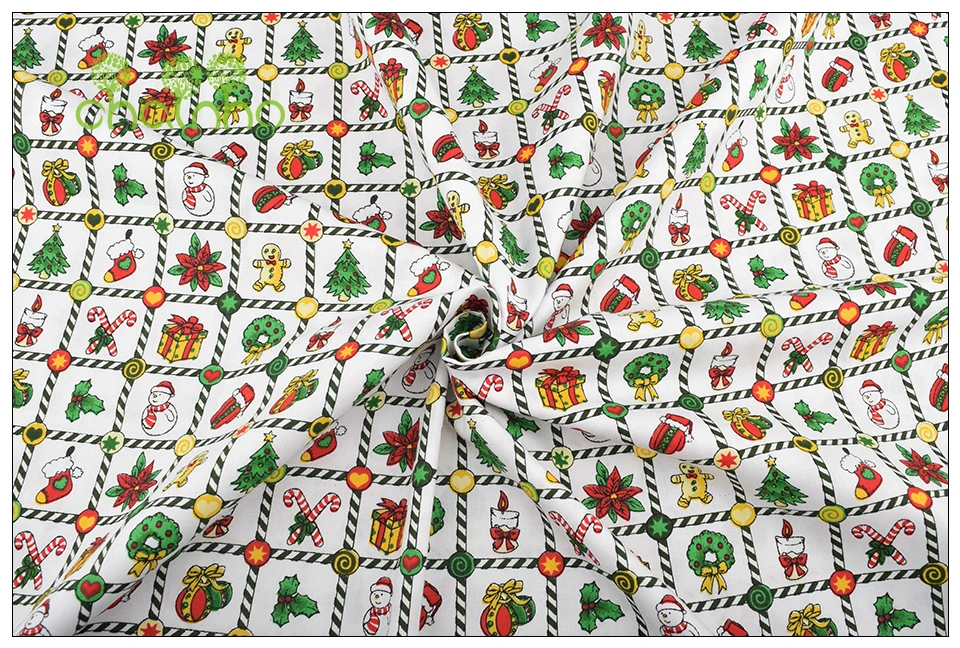 Chainho, 8 шт./лот, Рождественская серия, саржевая хлопковая ткань с принтом, Лоскутная Ткань, DIY швейный материал для стеганых изделий для малышей и детей