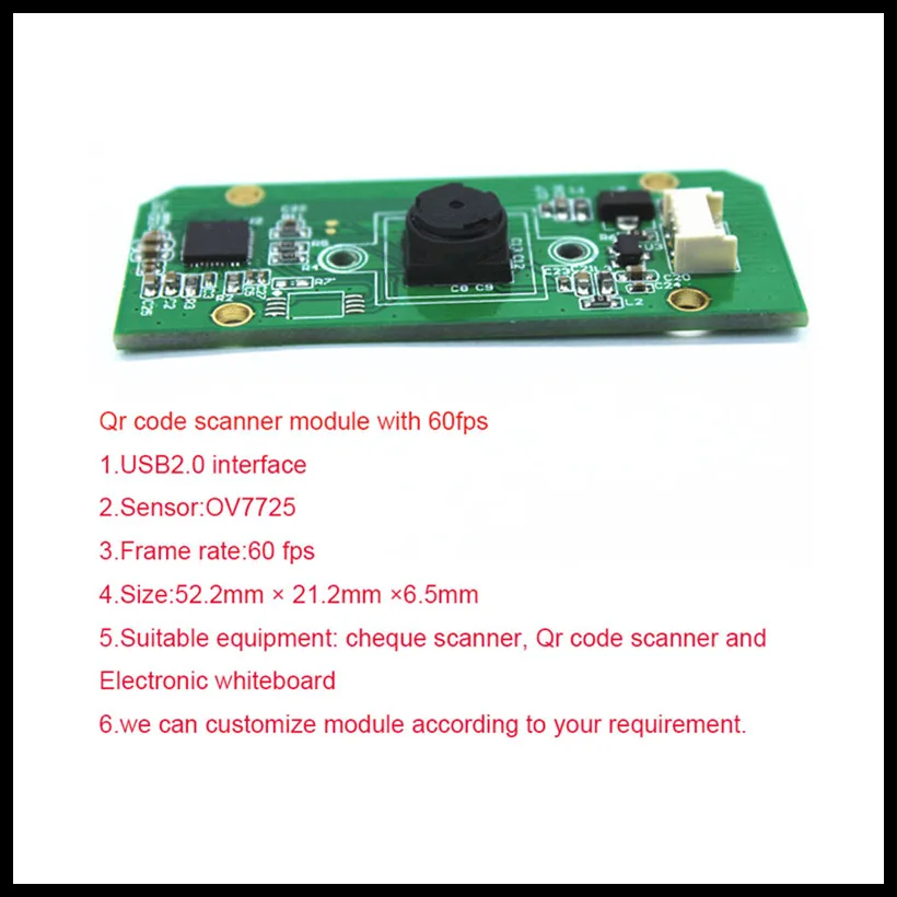 

OV7725 0.3MP Qr code scanner camera module with 640*480 resolution