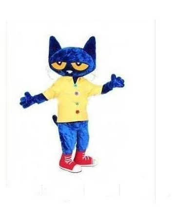 

2019 new Discount factory sale Pete the Cat Mascot Costume Adult Size Halloween Cat Cartoon Costume Fancy Party Dress olome