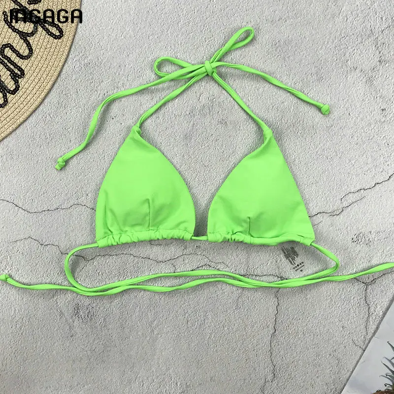

INGAGA Solid Swimsuit Push Up Bikini Sexy Halter Swimwear Women High Cut Bathing Suit Beach Wear 2019 Tie-waist Micro Biquini