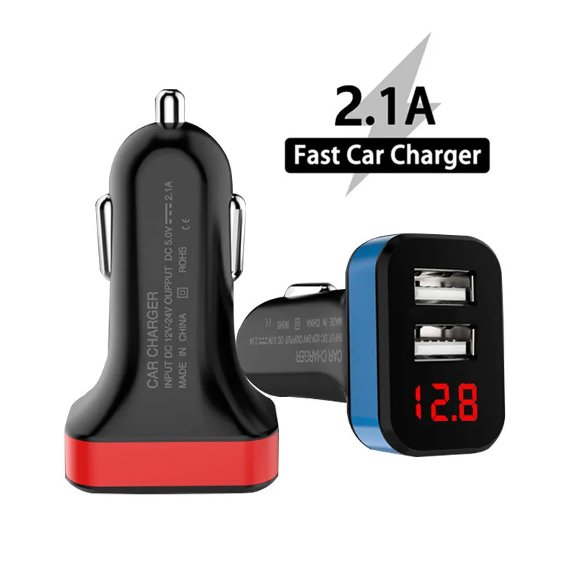 شاحن سيارة شاشة ديجيتال 2.1A المزدوج ميناء USB مهايئ شاحن ل فون X 7 8 XS ماكس XR هواوي زميله 20 لايت USB شحن الهاتف