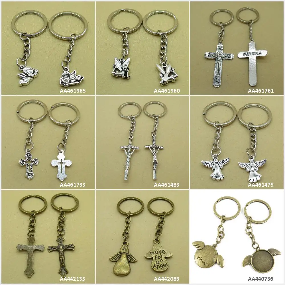 

Antique Bronze Silver Keychain Keyring Keytag Key Chain Ring Angel Cabochon Setting Blanks Fairy Jesus Cross Latin Elf Bag Charm
