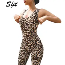 Sfit женский сексуальный леопардовый комбинезон для йоги без рукавов с открытой спиной спортивная повязка комбинезон для подвижных игр