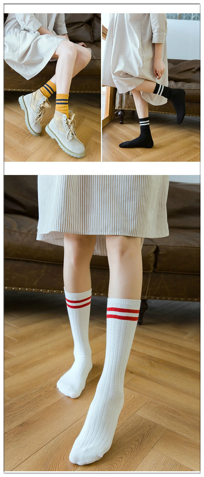 Новые зимние женские длинные хлопковые повседневные носки в полоску в стиле Харадзюку высокого качества ярких цветов
