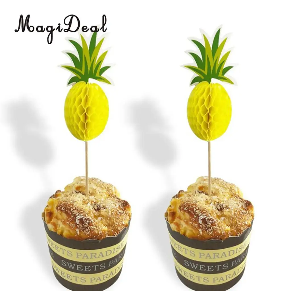 12 Pack Pineapple Cupcake Party Cake Toppers-Cake Decoration For Luau Hawaii Birthday