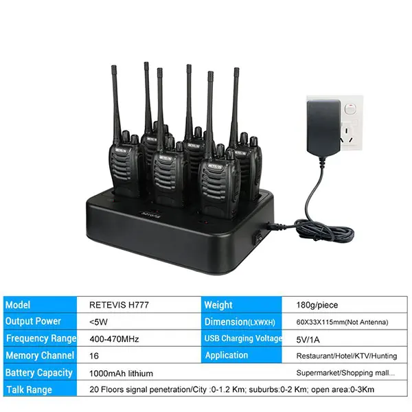 6 шт. Retevis H777 двухсторонняя рация + шестиходовое зарядное устройство VOX UHF портативная рация трансивер для отеля/ресторана