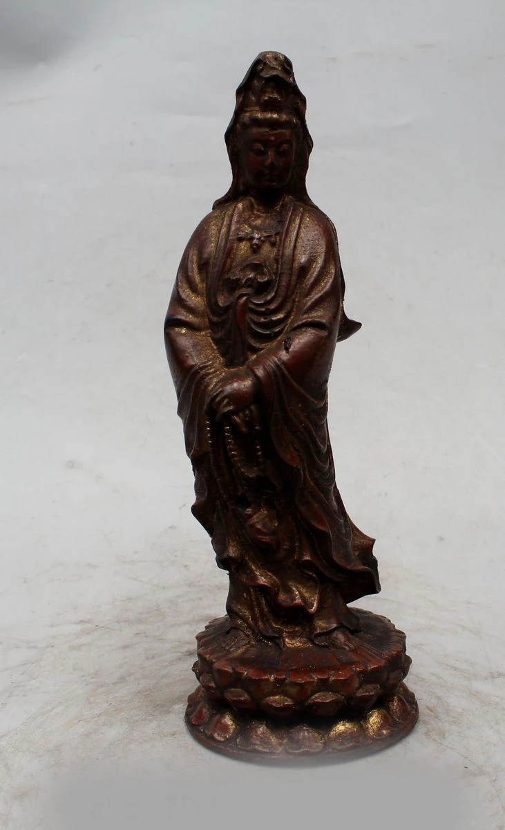 

11" Old China Chinese Buddhism Wood Stand Guan Yin Kwan-yin Bodhisattva Statue