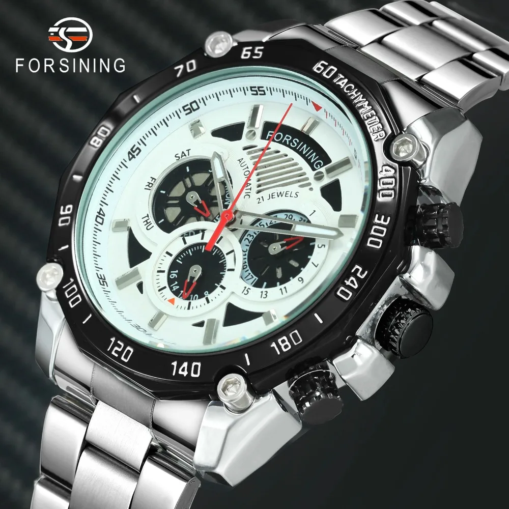 FORSINING Classic Automatic Mechanical Watch Men Stainless Steel Strap
