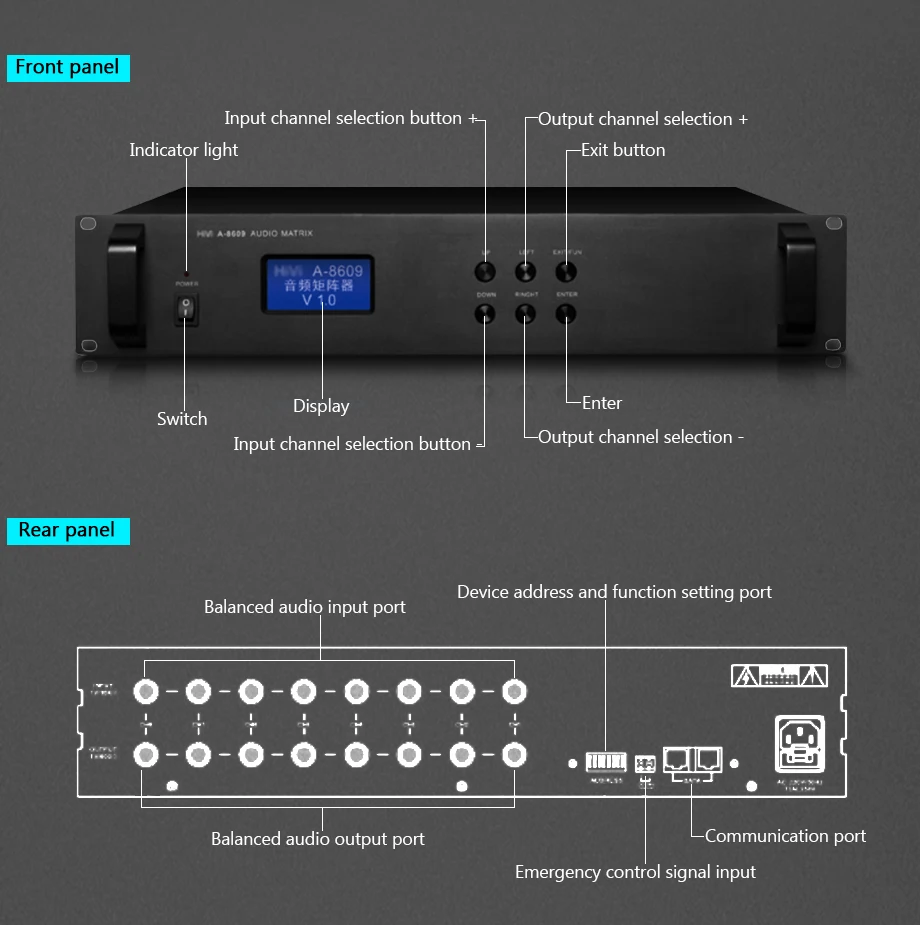 OUPUSHI A-8609 8 дорожное аудио вход и 8-канальный аудио выход аудио матричная машина