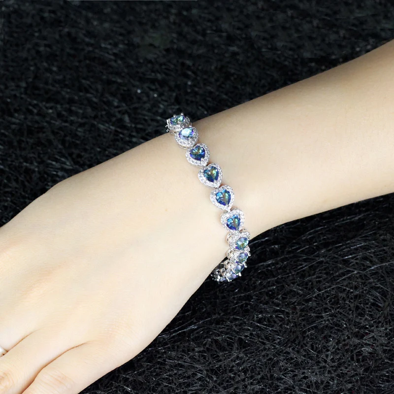 Bleu Bleuet K10YG ハートブレスレット K10YG ブルートパーズ・淡水パール・アイオライト・アパタイト