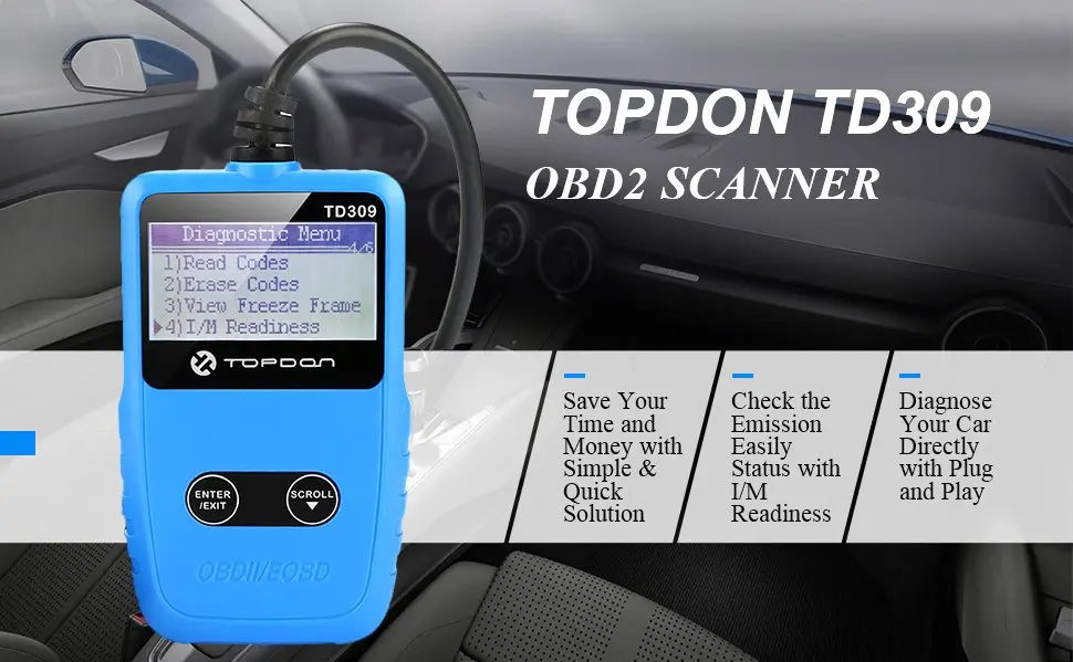 TOPDON OBD2 сканер TD309 автомобильный код для считывания кодов для DTCs, светильник для проверки двигателя, стоп-рамка, автомобильный диагностический инструмент