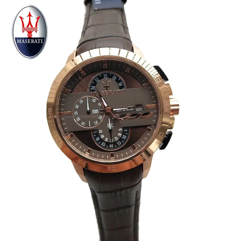 

2018 Maserati brand multi-function men's quartz watch leather waterproof sports watch fashion casual waterproof men's watch