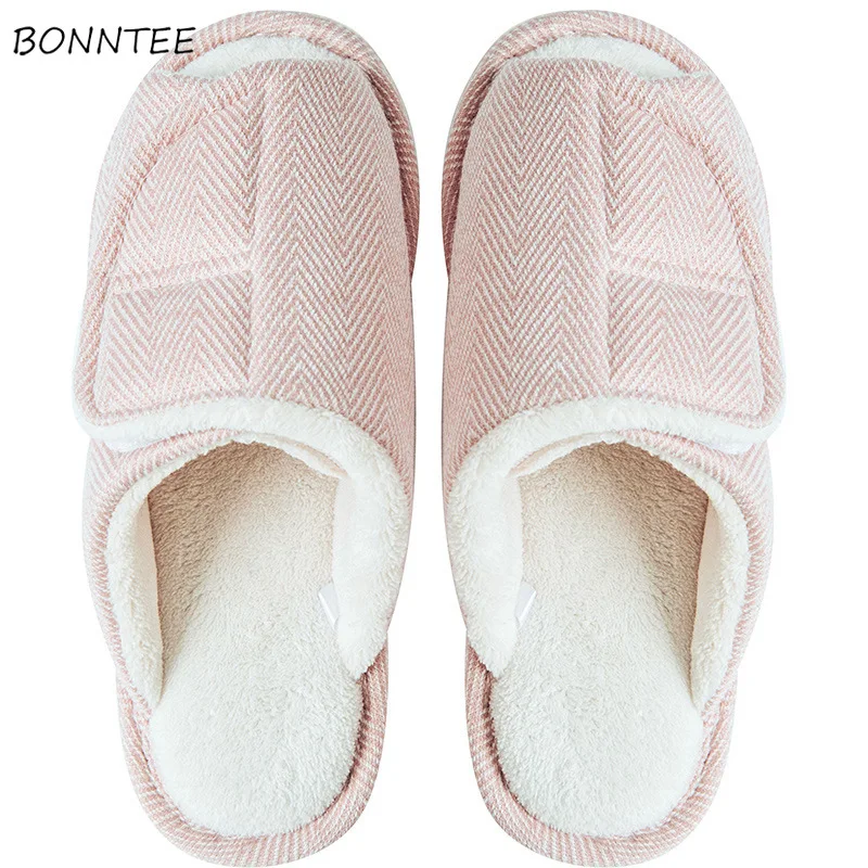 

Winter Slippers Women Home Warm Plush Mute Bedroom Slipper Hook & Loop Adjustable Womens Cotton Shoes Plus Size Simple Leisure