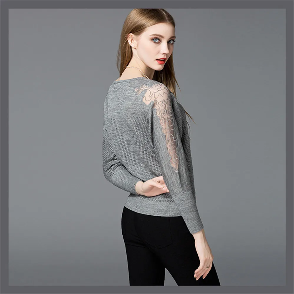 Autumn Lace sleeve Sweater T shirt for women 2017 knitted pullover sweater T shirt Women winter warm knitting sweater shirt (8)