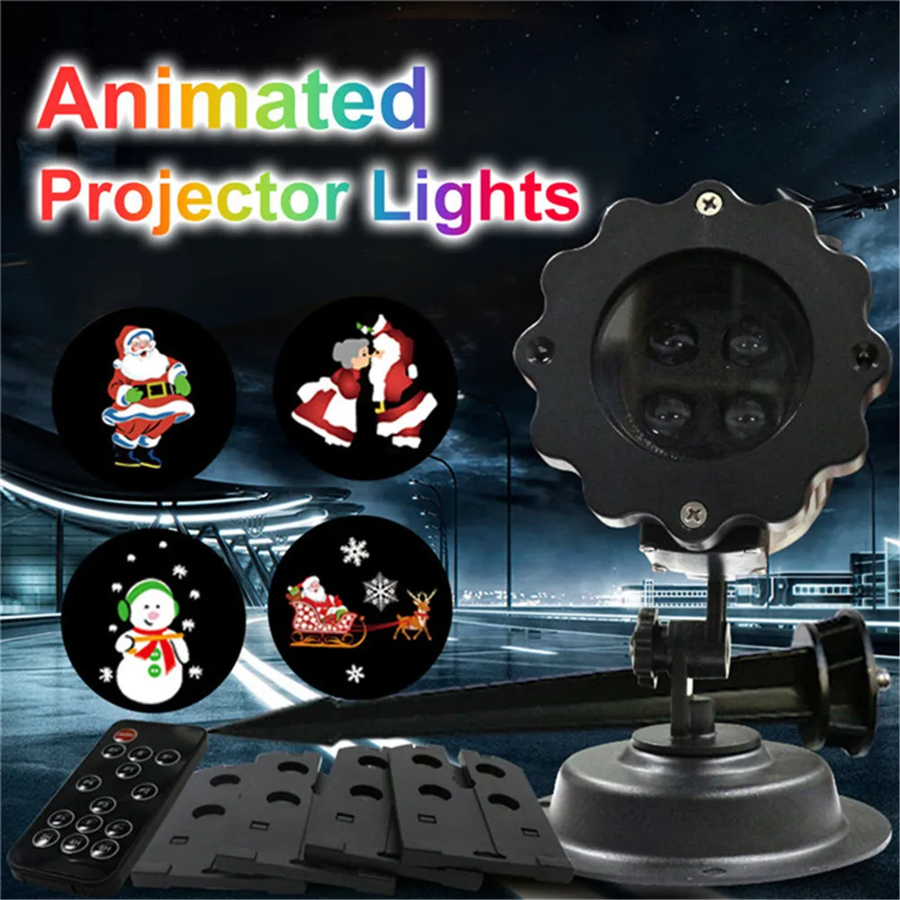 

AC100-240V Dynamic Projection Lamp Led Christmas Anime Wall Projection 4 Pattern Moving Santa Claus Remote Control