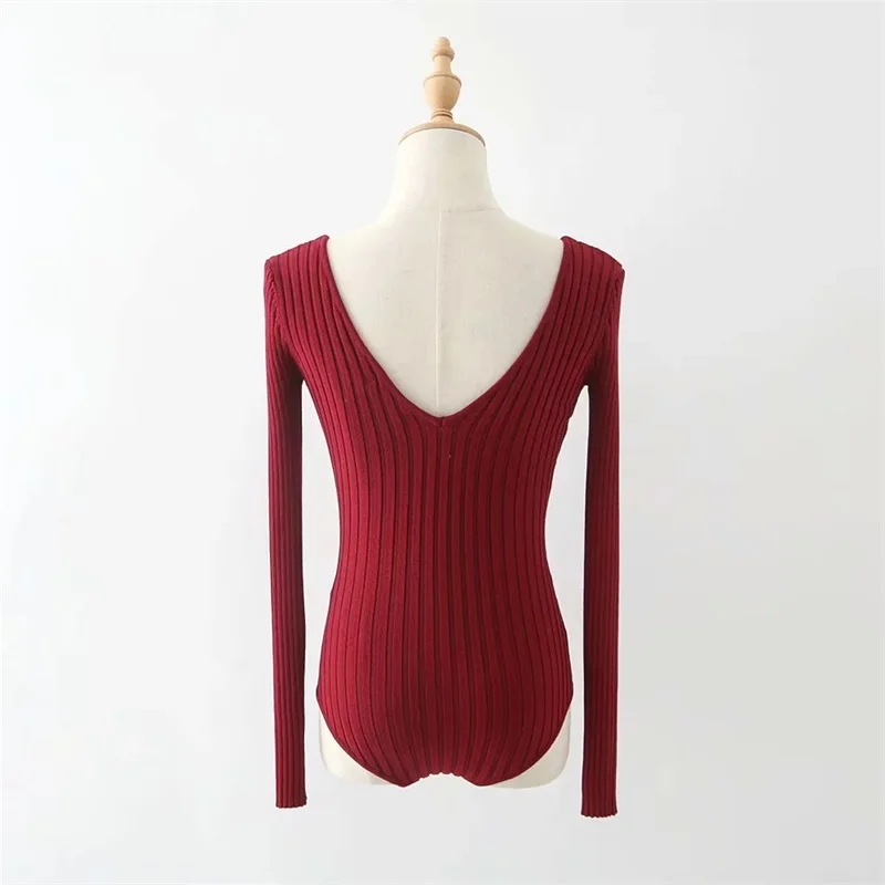 bodysuit women Women Double V Neck Ribbed Knit Bodysuit with Long Sleeve shapewear bodysuit