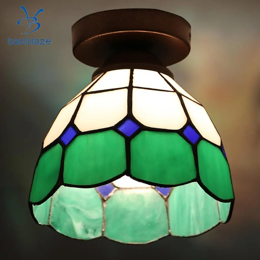 E27 Glass Mediterranean Style Body Surface Flush Mount Ceiling Light Lampshade Bulb Cover 110-220V