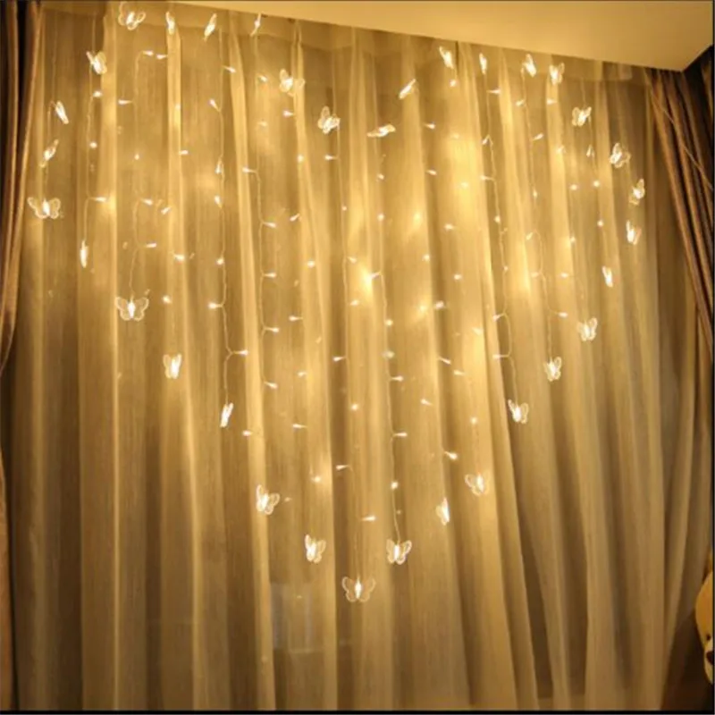 

2x1.5m Heart Icicle Curtain Light 124 LED Holiday Christmas Lights 34 Butterfly LED String Fairy Lights Wedding Decoration