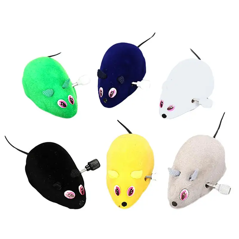 2PCS Clockwork Wind Funny Running Mouse Rat Move Tail Cat Kitten Prank Toy Gift Mice Toy Interactive Funny Cat Pet Toy