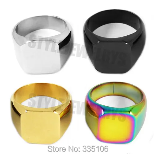 

Wholesale High Polished Signet Solid Masonic Ring 316L Stainless Steel Jewelry Colorful Smooth Surface Motor Biker Men Ring R079