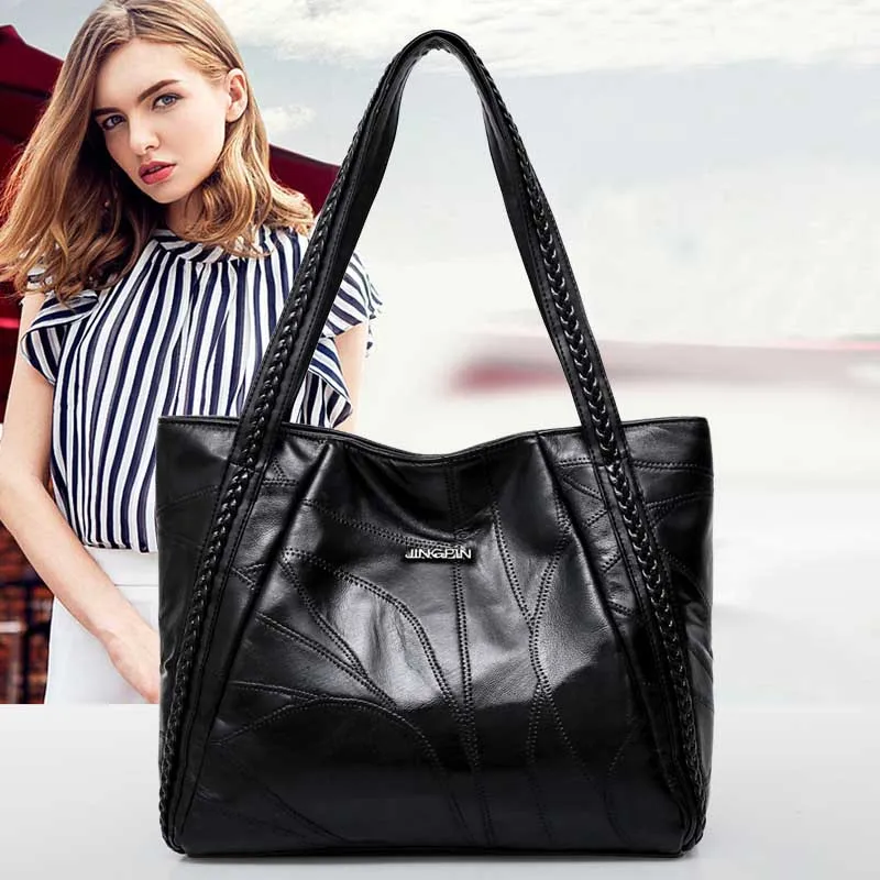 

Women Tote Bag Genuine Sheepskin Patchwork Ladies Hand Bags Big Capacity Woman Shoulder Large Shopping Bags 2019 luxury Handbags