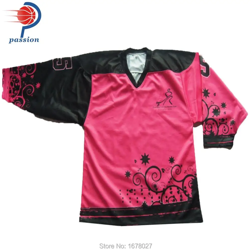 Sublimated Pink Girl's Hockey Team Jerseys with Flowers Patternsin