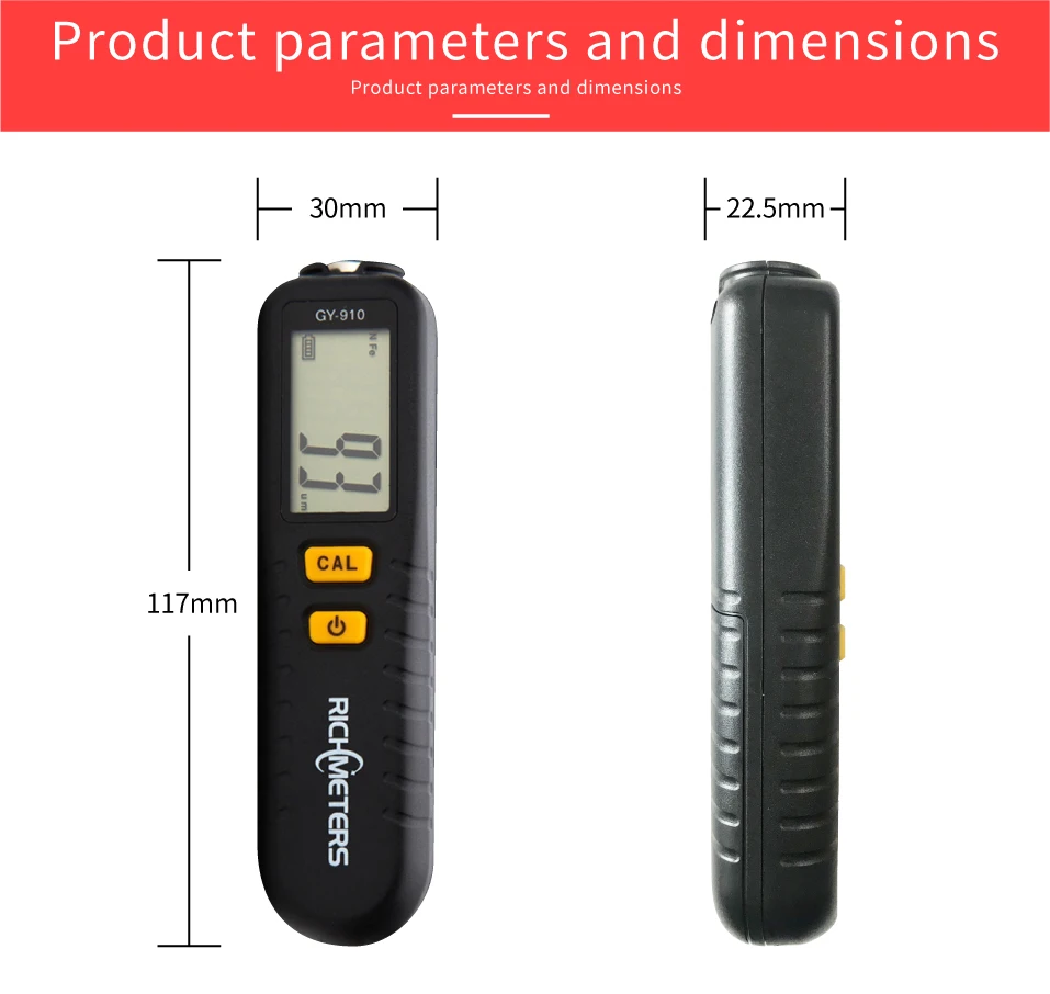 GY910 Digital Coating Thickness Gauge 0-1300 LCD NFE Paint Meter Probe Tester