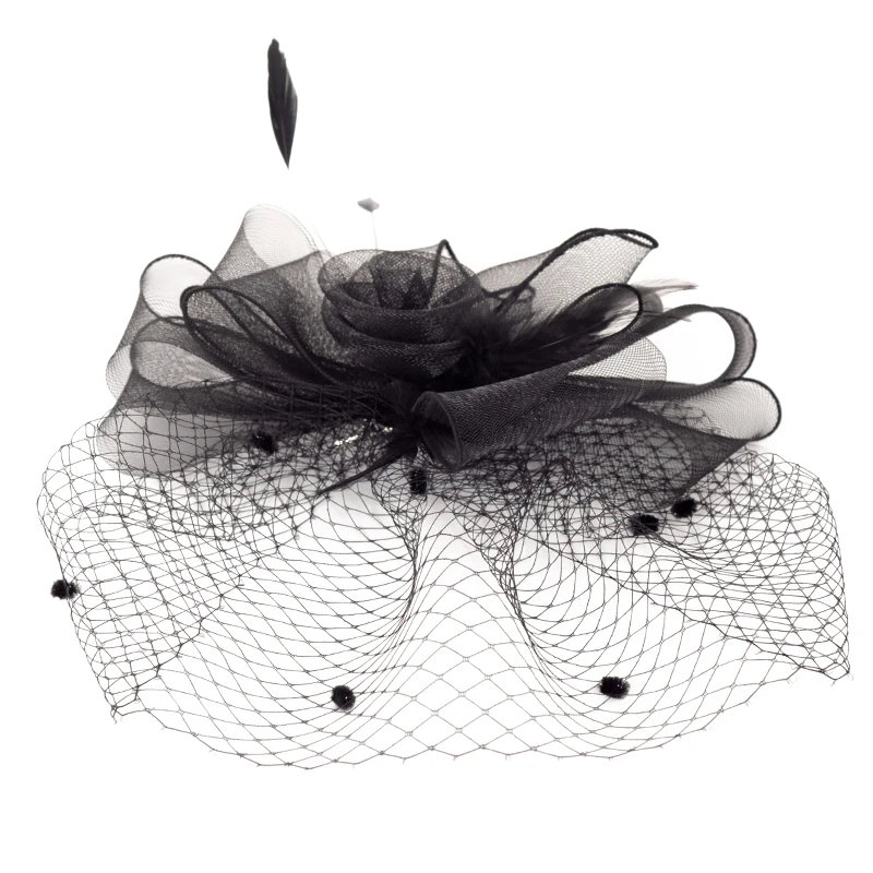 Tocados Sombreros Bodas элегантные черные женские свадебные шляпы с зажимом перо вуалетки для свадеб Свадебные аксессуары шляпы