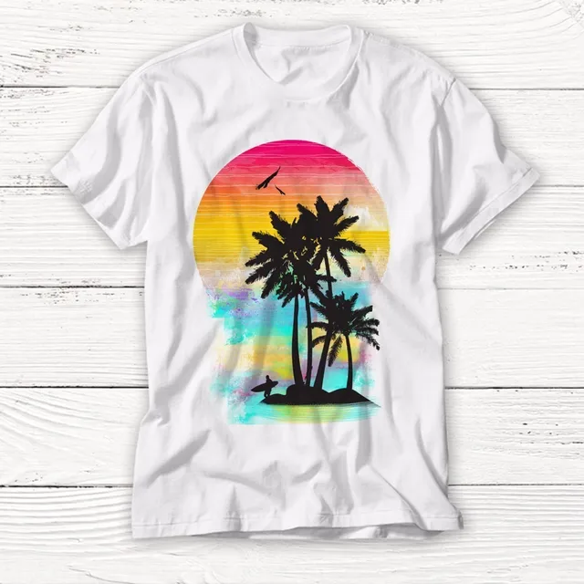 Classic Retro Beach Sunset T Shirt Men's Summer Tops Short Sleeve Tee