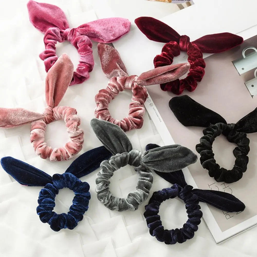 

1PC Solid Scrunchies Girls Velvet Hair Tie Women Bunny Cute Rabbit Ear Elastic Hair band Hair Rope Gum for Girls Ponytail Holder