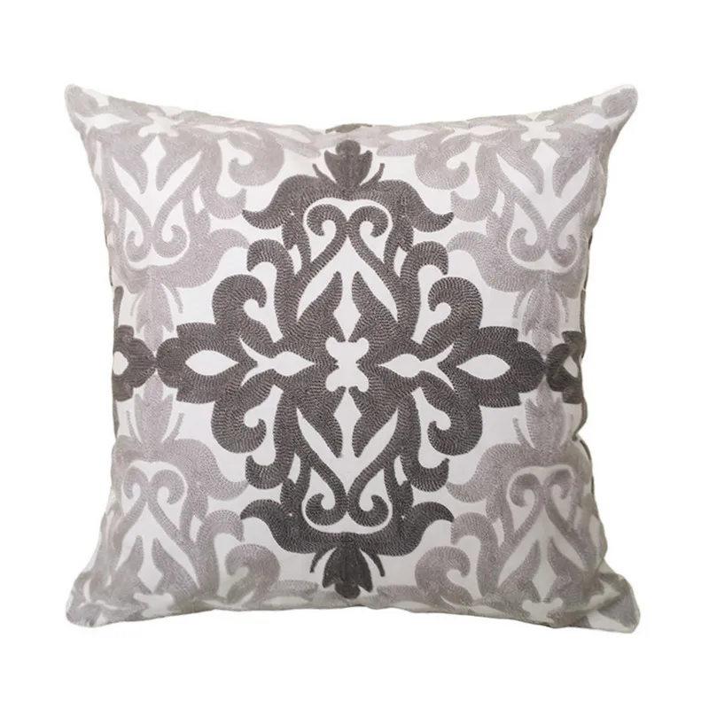 

Contemporary 2 Patterns Cotton Cord Embroidery Damask Gray Pillow Case Canvas Fashion Cushion Cover 45 x 45 cm Sell by piece