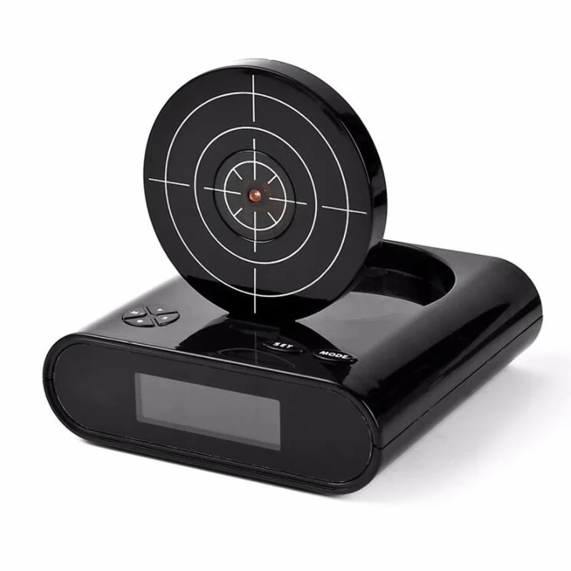 Laser Gun Alarm Clock Shoot To Stop LCD Screen Target Shooting Novelty
