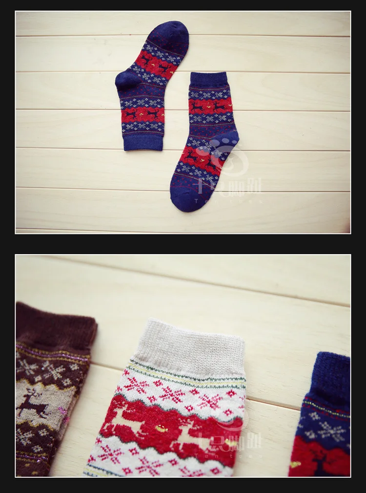 Зимние рождественские шерстяные носки женские милые толстые теплые рождественские подарочные носки теплые шерстяные носки до середины икры 5 пар/лот Ds50259