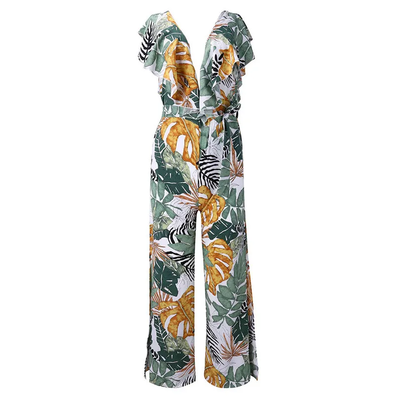 Playsuit Fashion Women V-Neck Floral Print Sleeveless Long Playsuit Ladies Jumpsuit Sexy Female Summer Beach Overalls R04 (2)