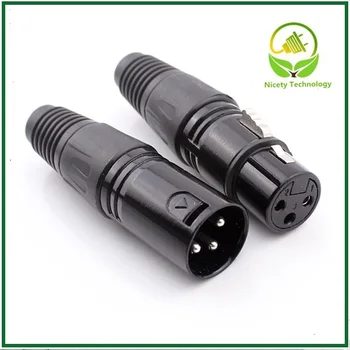 

Hot Sale 10 Set Black 3 Pin XLR Audio Cable Connector MIC Plug+ Female Jack