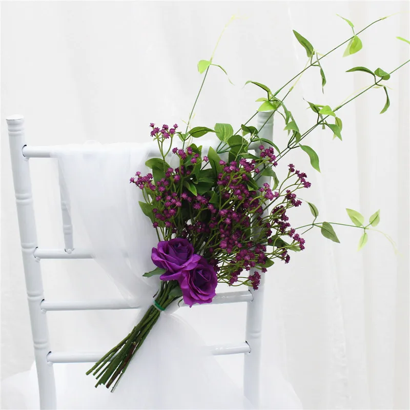 Искусственный букет невесты ручной работы на стул с открытой спиной цветок для церковного банкета Свадебный декор букет цветов+ чехол на стул пряжа гирлянда Роза - Color: A 12