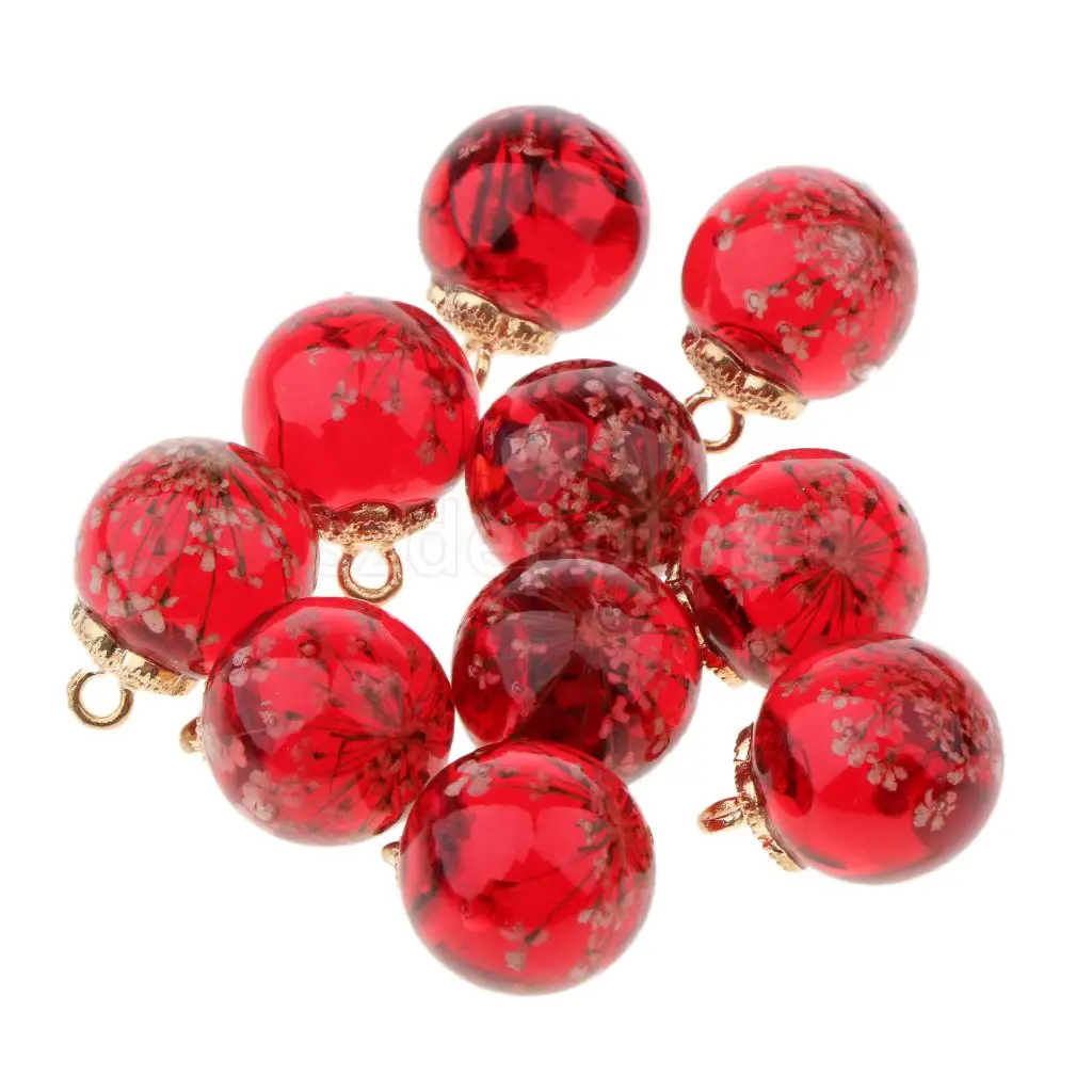 10pcs Dried Flower Glass Ball Pendant with Flower Cap DIY Earring Dangle Craft Findings Loose Beads