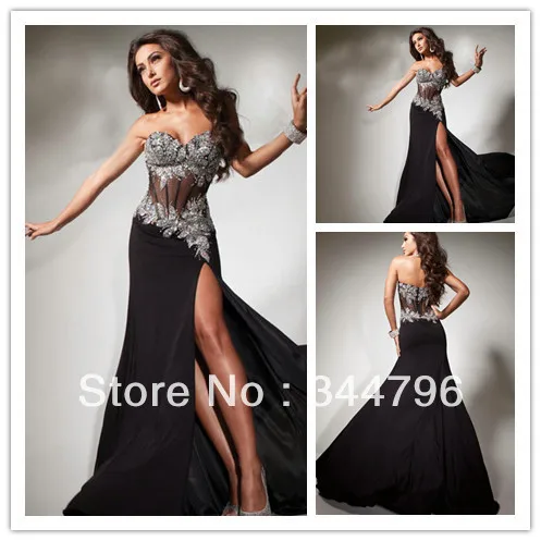 Free Shipping Sexy Chiffon With Appliques Strapless Floor Length Black Prom Dress | Свадьбы и торжества