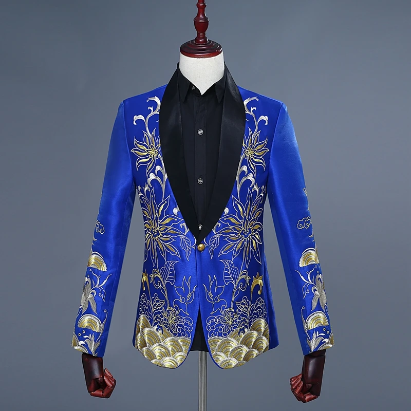 Blue Blazer Men Embroidery Blue Jacket Men Royal Blue Suit Jacket