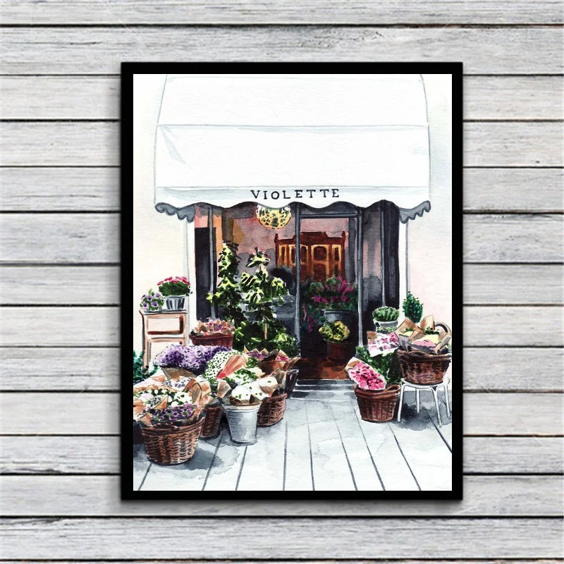 

Paris Flower Shop Florist Country Garden Print Canvas Fabric Poster And Print Wall Art Picture Painting Home Decor