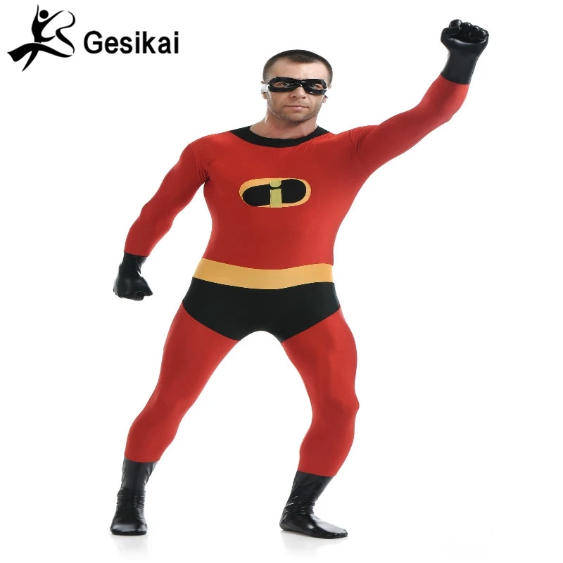 Frete Grátis Mens The Incredibles Traje Cosplay Spandex Lycra Zentai Suit Superhero Traje para a Festa Do Dia Das Bruxas Dos Homens