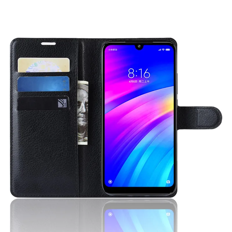 

Leather Case For Xiaomi Redmi 7 Case PU Leather Soft TPU Card Slots Lichee Pattern Stander Flip Wallet Phone Cover Redmi 7 Case