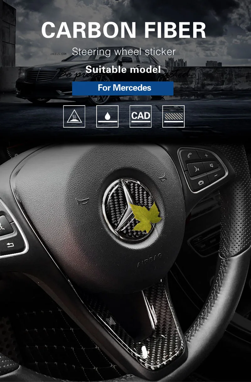 Автомобильный Стайлинг, углеродное волокно, интерьерная наклейка на руль, эмблема, наклейка для Mercedes C Class W204 W205 W211 W203 GLA
